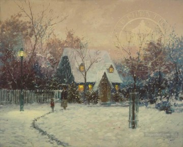 A Winters Cottage Robert Girrard TK Christmas Oil Paintings